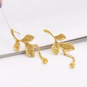Matte Goldblatt-Ohrringe aus S925 Sterlingsilber mit Kettenanhängern für DIY-Schmuck