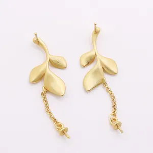 S925 Sterling Silber Gold Blatt Ohrringe Basis für DIY Perlen Schmuckherstellung