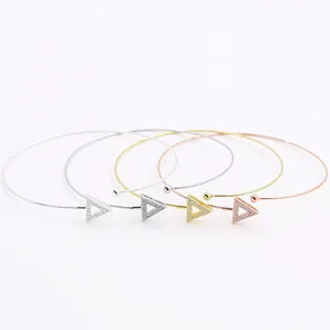 925 Sterlingsilber Offener Armreif Für Damen Zirkonia Dreieck Anhänger DIY Perlen Schraubverschluss Armband Schmuck