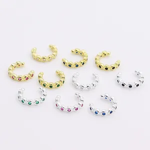 Ear cuff in argento S925 con zirconi colorati per orecchie senza fori, stile elegante