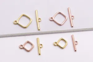 S925 sterling silver square OT toggle clasps in gold and rose gold for jewelry making