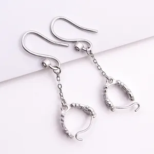 Elegante S925 Sterlingsilber Ohrhaken mit langen Ketten und Zirkonia-Fassungen für DIY-Schmuck