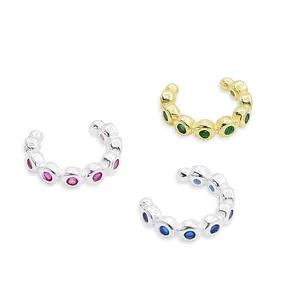 Ear cuff in argento sterling S925 con zirconi colorati rosa blu e verdi
