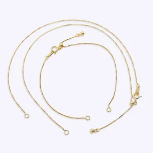 Verstelbare S925 sterling zilveren gouden box ketting met schuifkralen en sluiting
