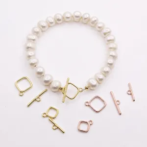 S925 sterling silver square OT toggle clasp for pearl jewelry making in gold and rose gold