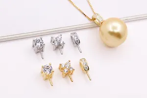 S925 sterling silver pendant bails with cubic zirconia for pearl jewelry making