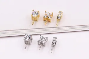 Macro shot of S925 silver pendant clasps with cubic zirconia and threaded pins for DIY beads