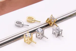 Detailed macro view of S925 sterling silver bails with sparkling zircon pave settings