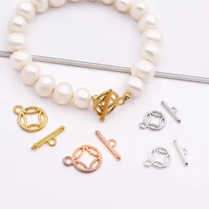 Chiusure a ginocchiera OT a forma di moneta in argento S925, oro, argento e oro rosa