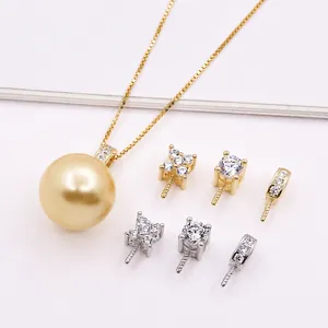 S925 Sterling Silver Cubic Zirconia Pendant Bail Connector For DIY Jewelry Making Pearl Bead Pendant Base Finding