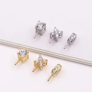 S925 sterling silver jewelry DIY pendant clasps with cubic zirconia in gold and silver
