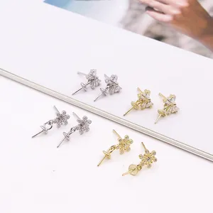 S925 Sterling Zilveren Oorbel Stift Zirkonia Ingelegd Bloem Vlinder Vorm DIY Sieraden Maken Component Kunstparel Houder Oorbel Benodigdheden