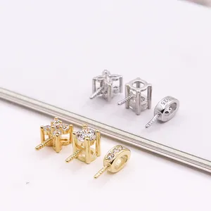 S925 sterling silver CZ flower pendant bail connectors in gold and silver finish