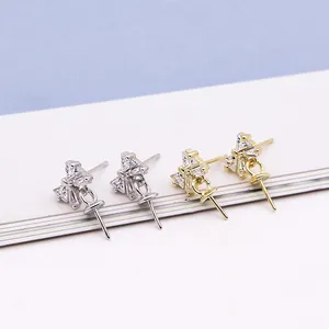 S925 zilveren en gouden zirkoon vlinder oorbel instellingen voor DIY parel sieraden