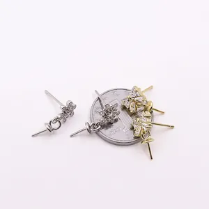 S925 sterling zilveren DIY bloem en strik oorringzettingen met zirkoon voor parels
