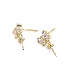 S925 sterling zilveren vlinder zirkoon oorknoppen voor DIY parel sieraden maken