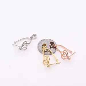 S925 sterling silver heart pendant clasps in gold and silver finishes with zircon