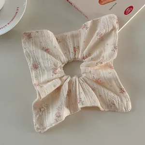 Chouchous Floraux en Dentelle Style Français pour Femmes Doux Crème Beige Fleur Grand Anneau de Cheveux Élastique Porte Queue de Cheval Accessoires Cheveux