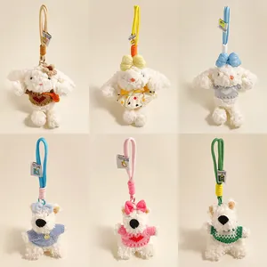 Schattige Pluche Dier Sleutelhanger Met Gebreide Trui Hart Patroon Zacht Gevuld Hond Konijn Speelgoed Tas Bedeltje Rugzak Decoratie Cadeau