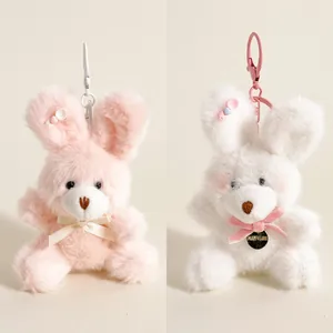 Mignon Porte-clés en Peluche Ours Lapin Pendentif Doux Animal Rembourré Poupée Charme de Sac Avec Nœud Papillon Pour Filles Femmes Cadeau