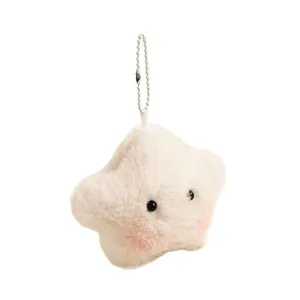 Süßer flauschiger Stern-Plüschanhänger in Cremeweiß mit Kugelkette für Taschen-Deko