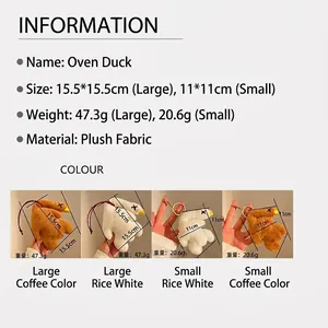 Plush roast duck keychain pendants in large and small sizes for bag charm decoration