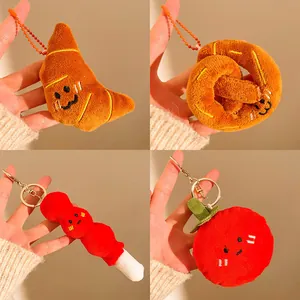 Porte-clés en Peluche Nourriture Dessin Animé Mignon Croissant Pretzel Tomate Pomme De Terre Pendentif De Sac Cadeau Pour Femmes Enfants