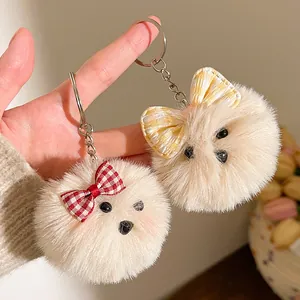 Schattige Pluche Hond Sleutelhanger Bontbal Tas Charm Met Legering Sleutelring Cartoon Dier Hanger Accessoires Cadeau