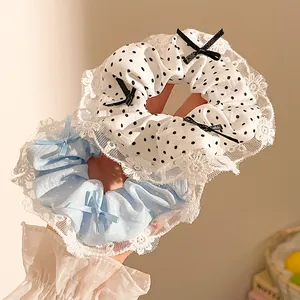 Coletero con Lazo de Lunares y Borde de Encaje Goma de Pelo Elástica Moda de Tela Soporte para Coleta Mujer Accesorios de Pelo