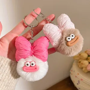 Porte-clés en peluche avec bouche de saucisse et nœud papillon pour sacs en blanc et marron
