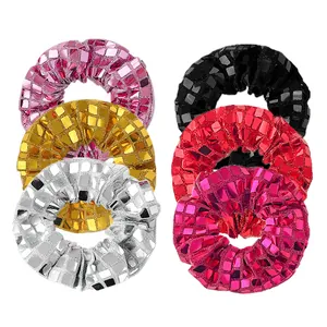 Lot de 6 chouchous disco à paillettes effet miroir brillant en couleurs variées