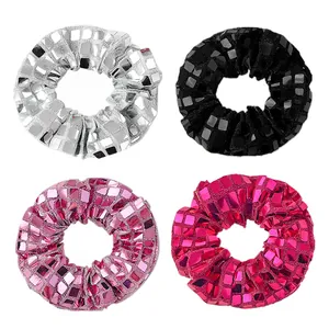 Lot de quatre chouchous brillants à paillettes miroir carrées à haute élasticité