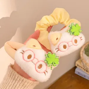 Cartoon Plush Cat Clover Hair Scrunchies And Hair Clips Sweet Women Girls Fabric Hair Ties Cute Cat Ears Hairpin Accessories