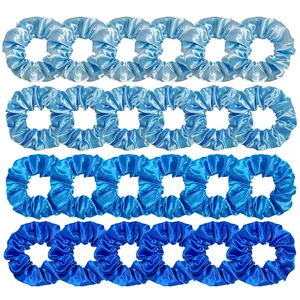 24-piece set of blue gradient satin hair scrunchies in various shades on white background