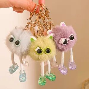 Porte-clés monstres en peluche à longues pattes avec lunettes et chaussures scintillantes