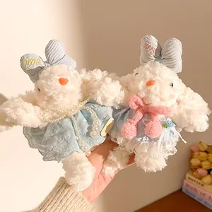 Porte-Clés Lapin En Peluche Kawaii Pendentif De Sac Lapin Avec Robe En Dentelle Noeud Pour Filles Femmes Cadeau Jouet Lapin Blanc