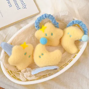 Set d'accessoires cheveux peluche jaune lune et étoile avec chouchous et clips