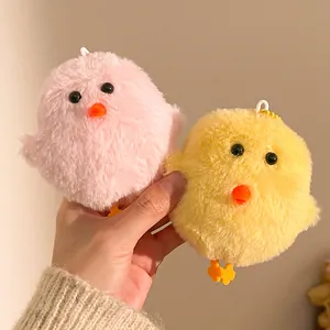 Cute plush chick keychain accessories in pink and yellow for backpacks and gifts