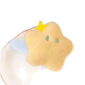 Barrette à cheveux peluche jaune lune et étoile avec broderie sur plateau céramique
