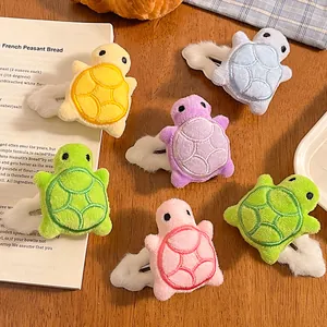 Creative Cartoon Plush Turtle Hair Clips For Women Cute Animal Hair Pins Soft Fabric Embroidery Shell Hair Accessories