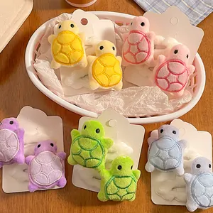 Plush turtle hair clips set in colorful soft fabric for girls and women hair styling