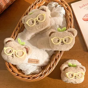 Süße Teddybär Plüsch-Haarklammern mit Brille und Blatt-Detail im 4er-Set