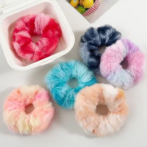Coletero de Peluche Tie Dye Suave Cabello Degradado Piel Sintética Elástico Soporte para Coleta Mujeres Niñas Invierno Accesorios para el Cabello Simple