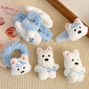 Cute Cartoon Westie Puppy Plush Hair Clip Soft Furry Hair Claw Duckbill Clip Scrunchie Brooch Sweet Daily Hair Accessory Women Girls