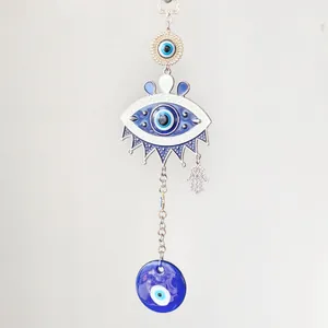 Turkish Evil Eye Wall Hanging Decor Hamsa Hand Alloy Glass Nazar Amulet For Home Protection Blessing Living Room Office