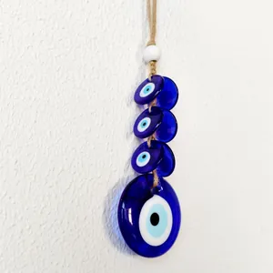 Decorazione da parete con Occhio di Allah blu con ciondoli in vetro e corda di iuta