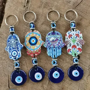 4-pack Evil Eye and Hamsa hand keychains for bags and car hanging ornaments