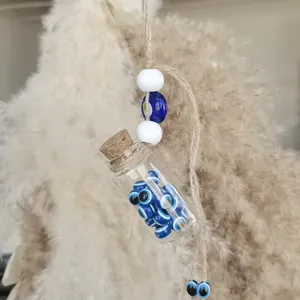 Turkish Blue Evil Eye Glass Bottle Hanging Ornament With Cork Hemp Rope Nazar Protection Amulet Home Car Wall Decoration