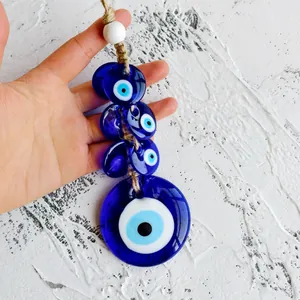 Ciondolo malocchio in vetro blu con corda di iuta per decorazione casa e auto