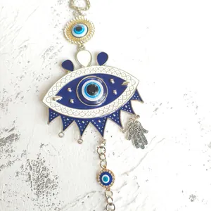Detail of Hamsa Hand and Evil Eye hanging ornament with sparkling rhinestones decoration